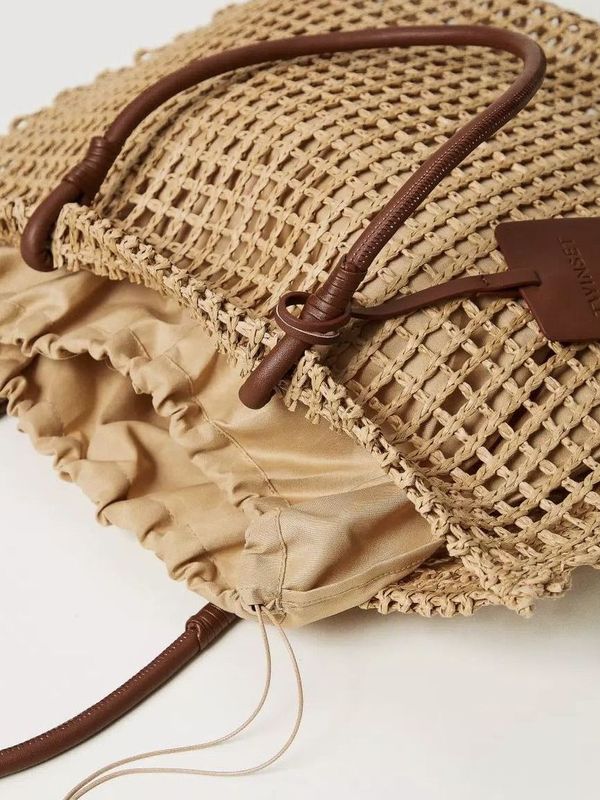 Straw Shopper Borse Mare Twinset Straw Mesh Bag Natural Beige Twin