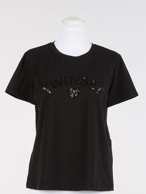 T-shirt maxi logo ricamato con paillettes Nero Twin Set