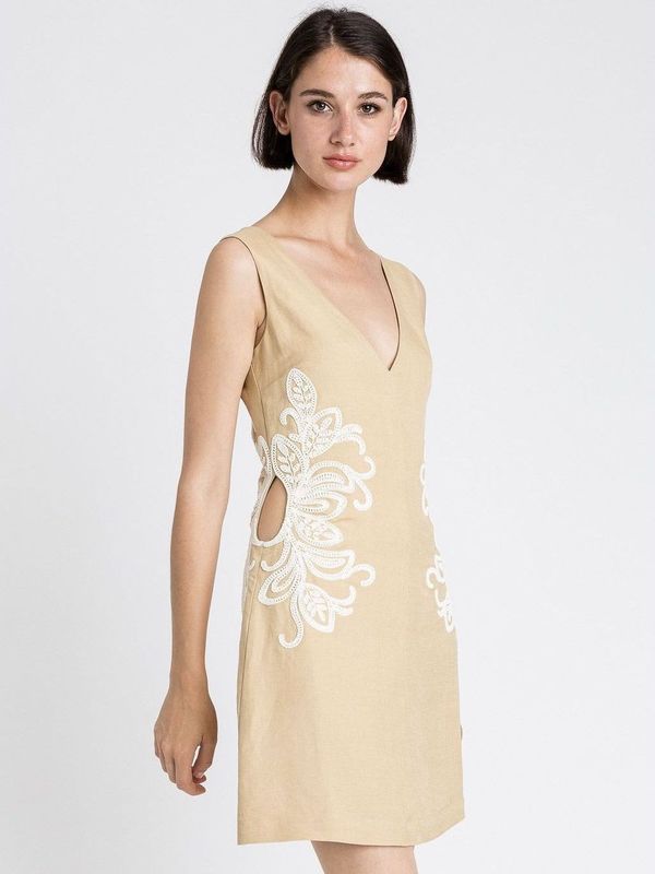 1. Mini Dress in Linen Blend with Embroidery Beige Twin Set 251lb2fbb