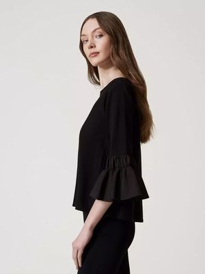 3. Three-quarter sleeve blouse with ruffle Black Twin Set 251ll3uaa