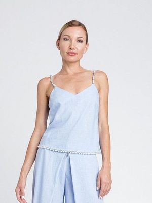 2. Linen blend top with pearls Blue Topaz Twin Set 251lm2qdd