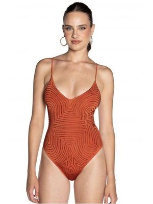One-piece swimsuit with rhinestones Copper Pin Up
