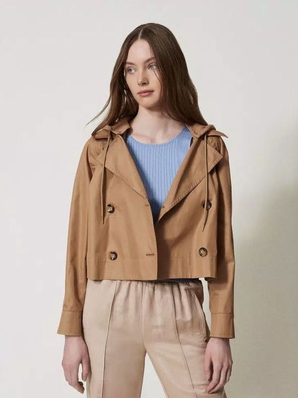 1. Short peacoat with fleece hood Brown box Twin Set 251ll2eaa