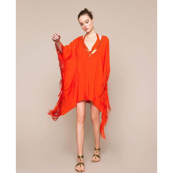 3. Poncho frange Arancio Twin Set 201lb2cll