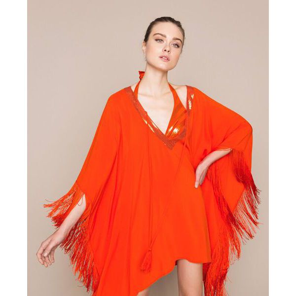 1. Poncho frange Arancio Twin Set 201lb2cll