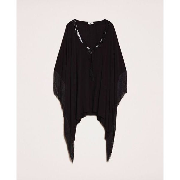 2. Poncho frange Nero Twin Set 201lb2cll