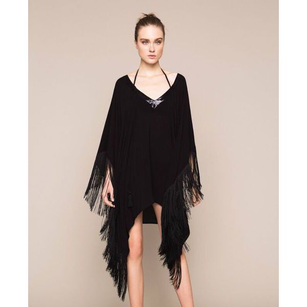 1. Poncho frange Nero Twin Set 201lb2cll