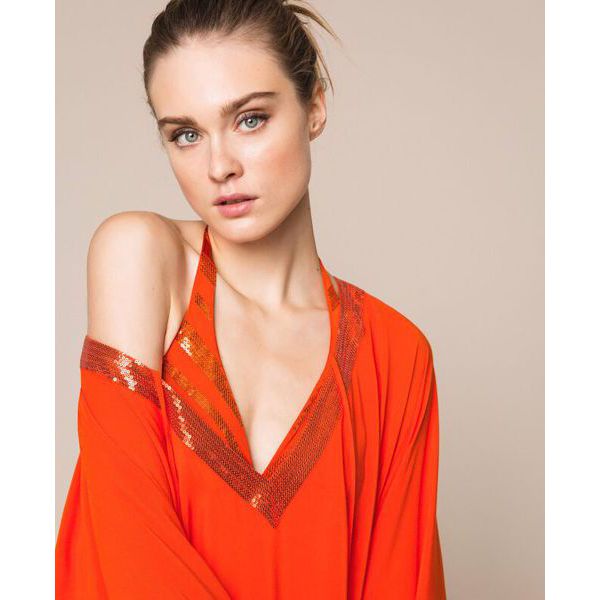 5. Poncho frange Arancio Twin Set 201lb2cll